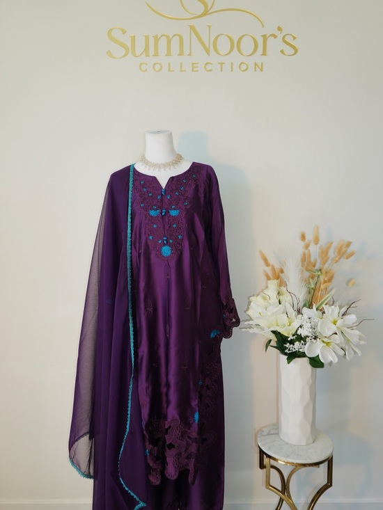 sumnoors Dresses & Skirts - SumNoor's Purple Embroidered Formal Dress with Teal Accents